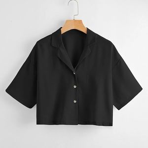 Smart Collared Button Down Crop Blouse